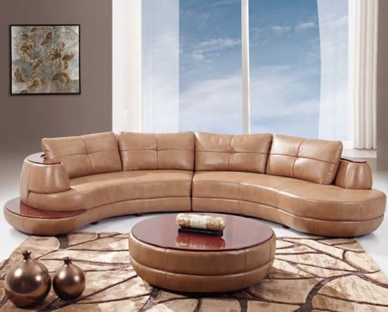 Sofa bọc da công nghiệp hình vòng cung vừa có giá thành hợp lý mà vẫn đảm bảo độ sang trọng 