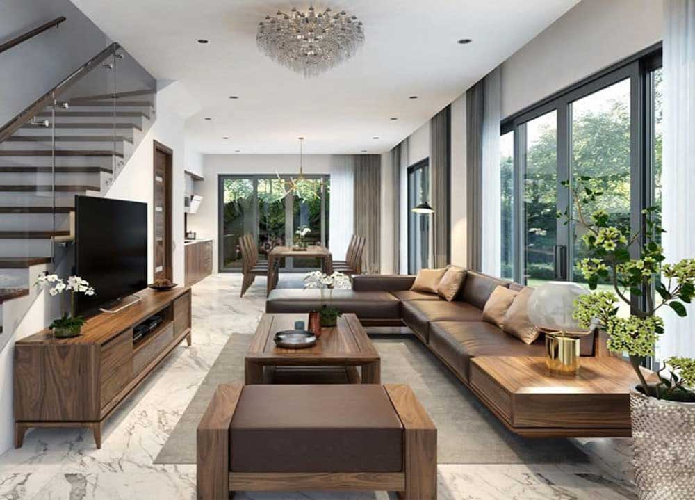 Sofa gỗ óc chó chữ L đẹp và sang trọng, được nhi