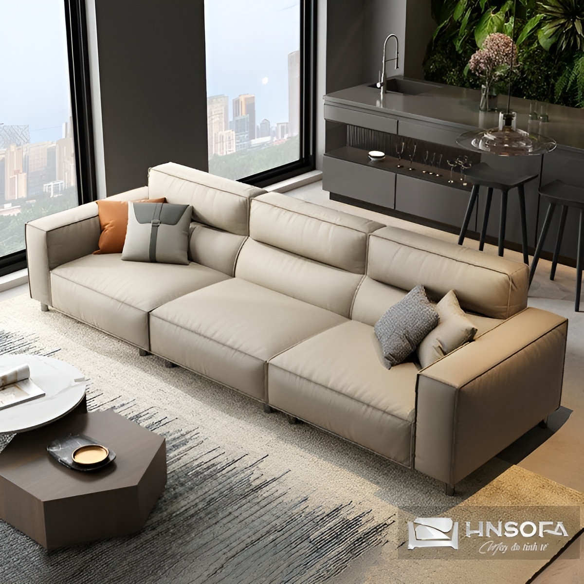 Sofa da bò nhập khẩu Ý HNS238