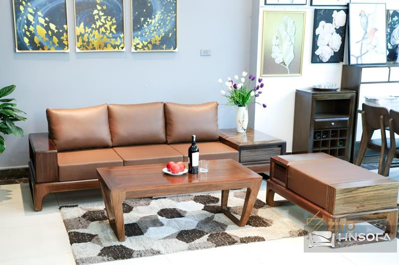 Mẫu ghế sofa da tay gỗ