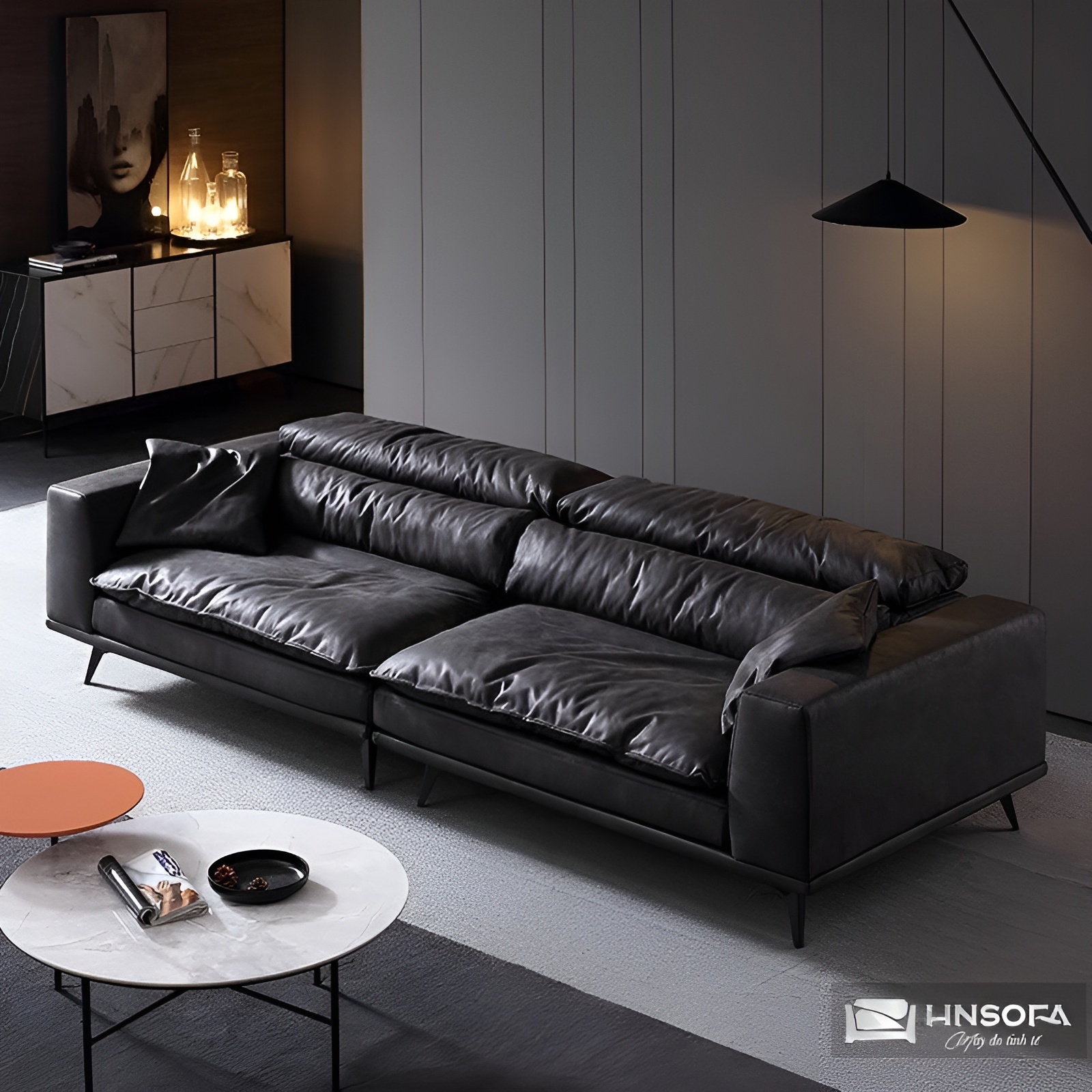 Sofa đen chất liệu da tạo cảm giác sang trong