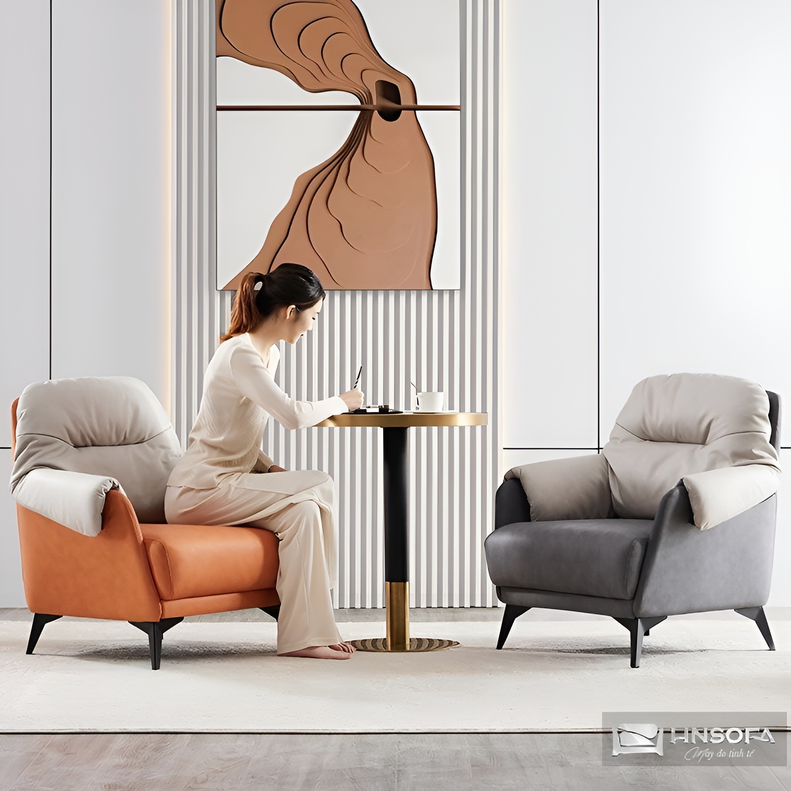 Sofa đơn bọc da bò Ý nhập khẩu HNS234