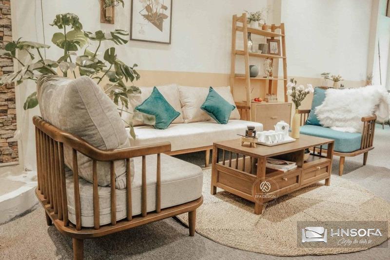 Sofa fly nỉ kết hợp bàn gỗ bắt mắt