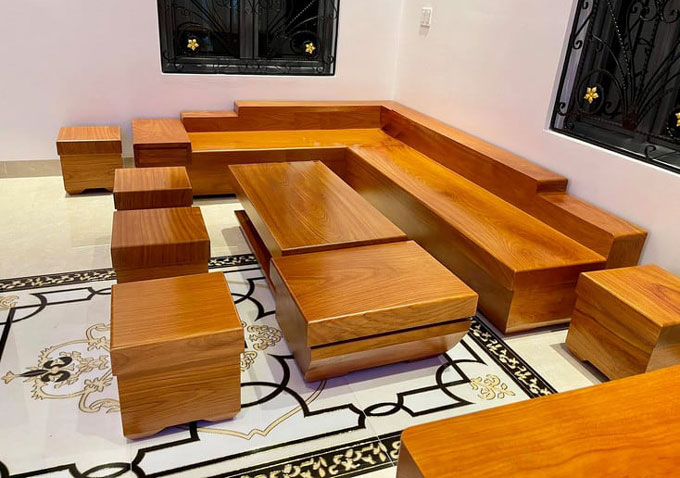 Sofa gỗ gõ đỏ nguyên khối cho độ bền cực cao