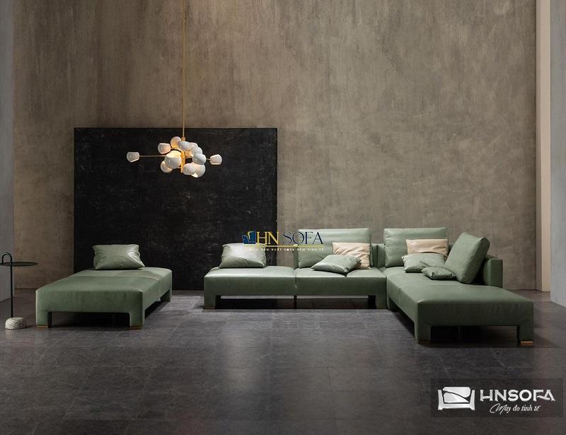 Sofa gỗ góc L da bò Ý HNS108