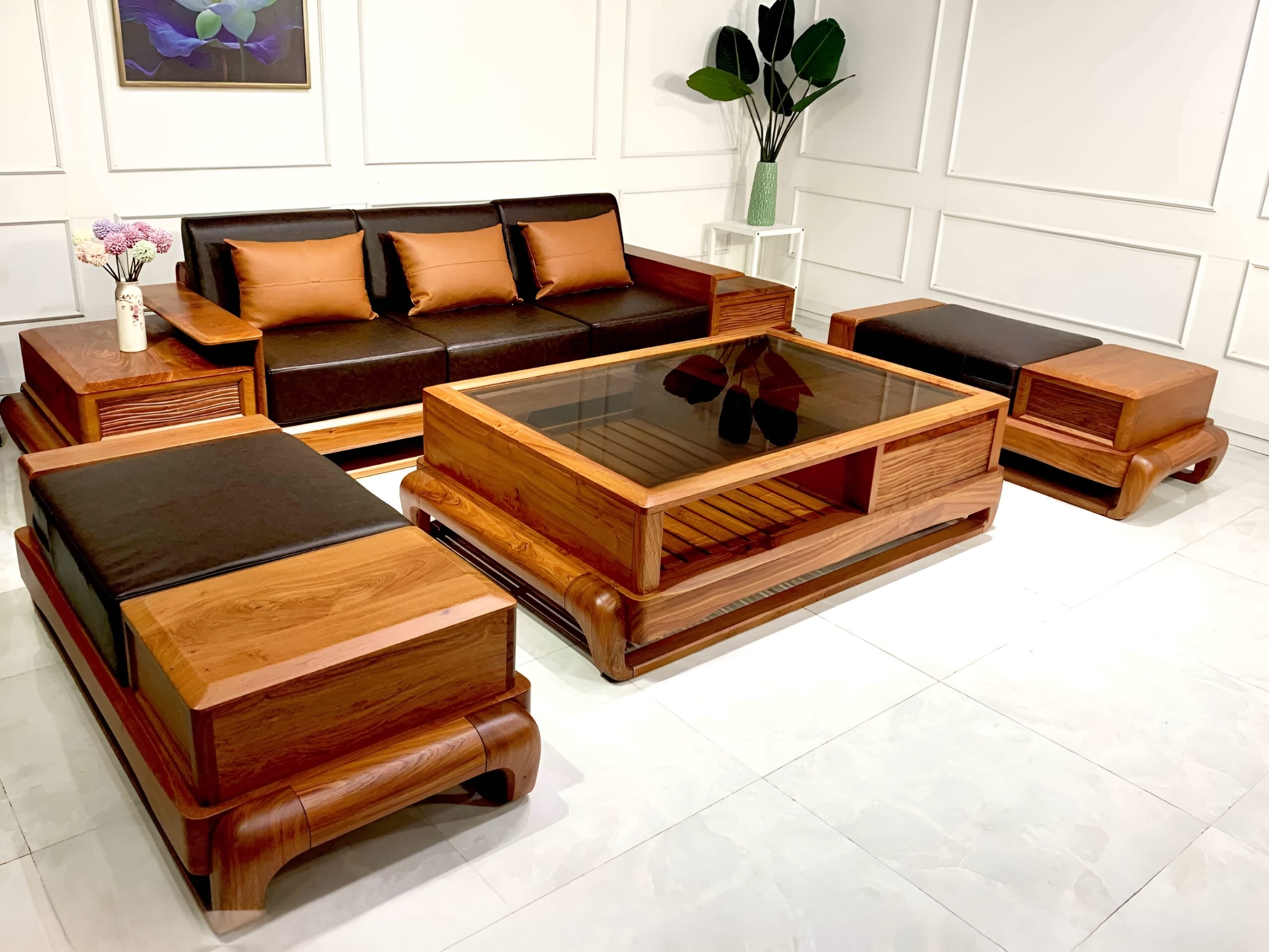 Sofa gỗ hương đá là một trong mẫu thiết kế sang trọng, hiện đại nhất hiện nay