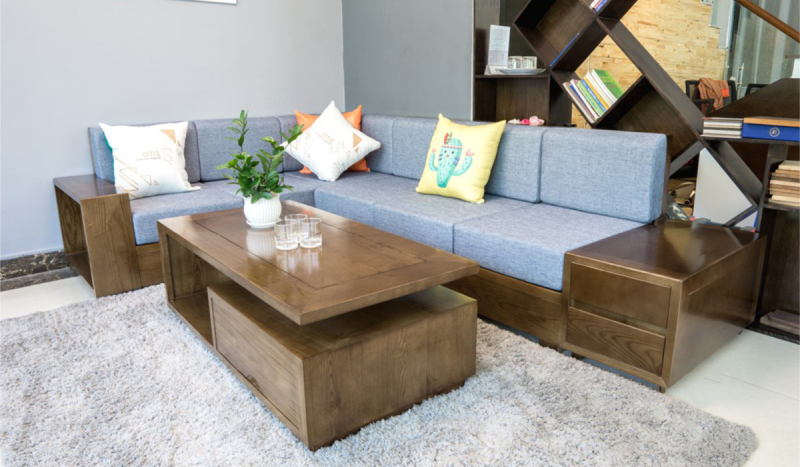 Sofa gỗ tràm bọc vải nỉ tự nhiên, sang trọng