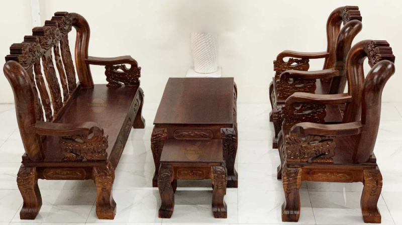 Sofa gỗ tràm chạm nghê đỉnh đem lại sự sang trọng cho không gian của bạn

