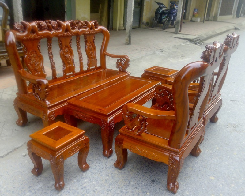Sofa gỗ tràm tay 10 sơn PU giả hương
