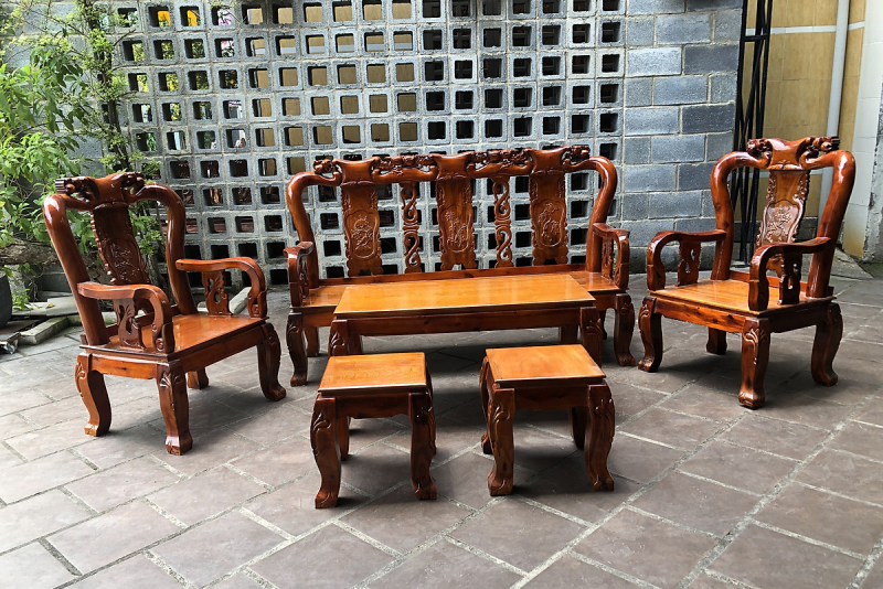 Sofa gỗ tràm tay hồng tay 8 mặt gỗ hồng đào