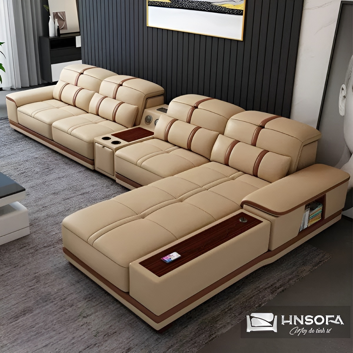 Sofa góc L da PU hiện đại HNS197