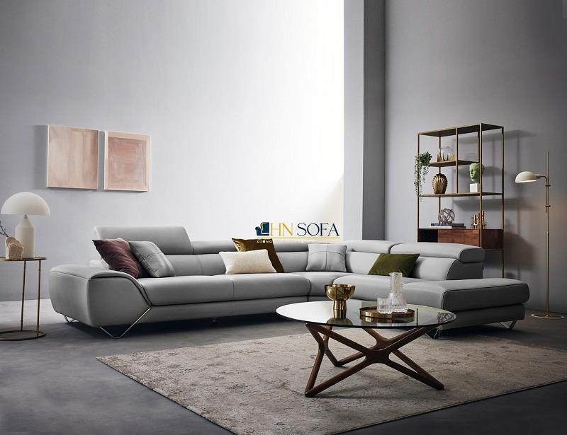 Sofa góc L HNS130 sử dụng gam màu xám nhạt trẻ trung và thanh lịch