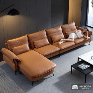 Sofa góc L HNS187, bọc da bò Ý nhập khẩu