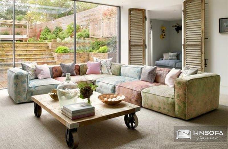 Sofa hoa góc L cho phòng khách lớn