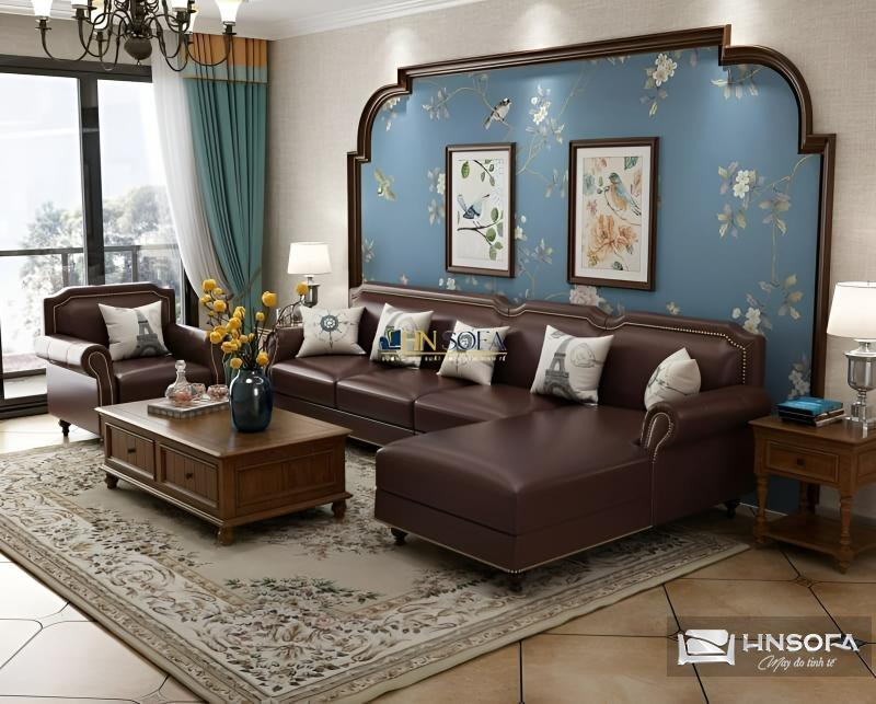 Sofa hoàng gia tân cổ điển bọc da HNS63