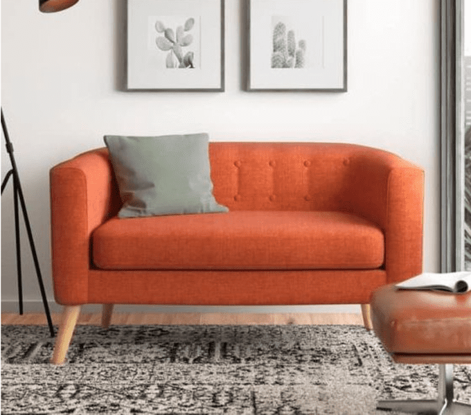 Sofa màu cam dễ dàng kết hợp với màu sắc nội thất khác như đen, xám, trắng