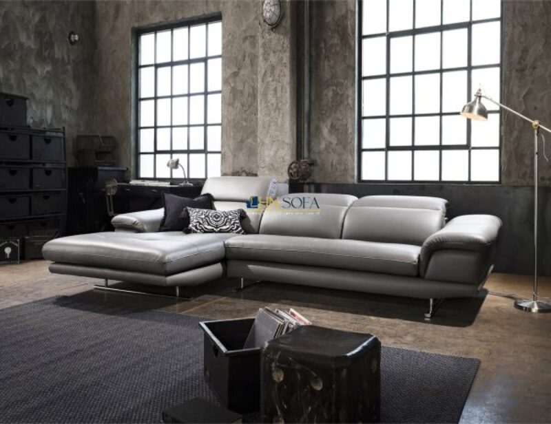 Sofa hóc L màu xám lông chuột cho không gian thêm sang trọng