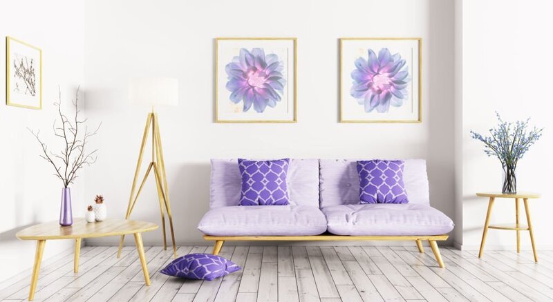 Sofa màu tím theo phong cách boho