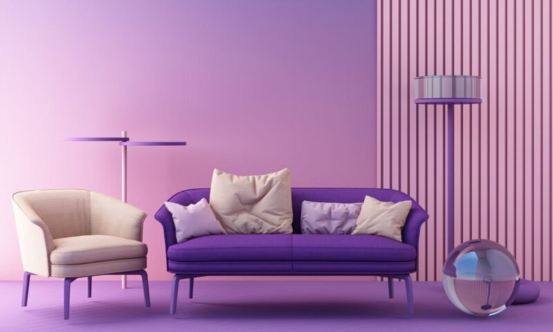 Sofa màu tím dễ kết hợp với nhiều màu sắc khác nhau