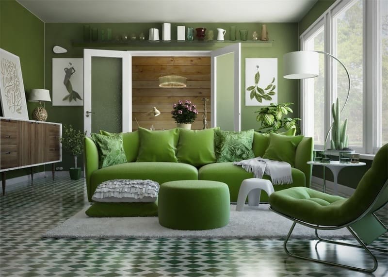 Sofa góc màu xanh rêu