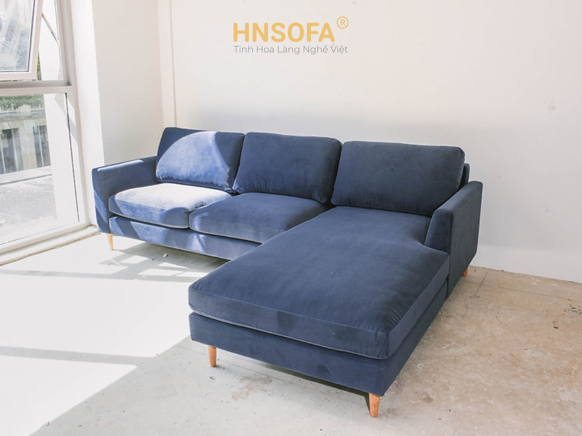 Mẫu sofa góc bọc nỉ nhung thiết kế tinh tế, hiện đại sang trọng