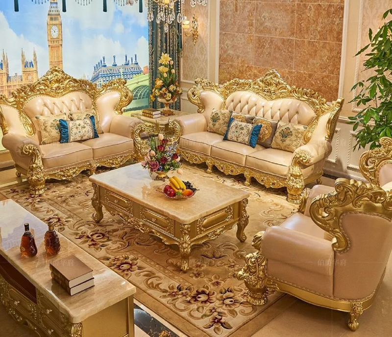  Sofa tân cổ điển mạ vàng kết hợp gỗ sồi cao cấp đem sự đẳng cấp cho không gian của bạn 