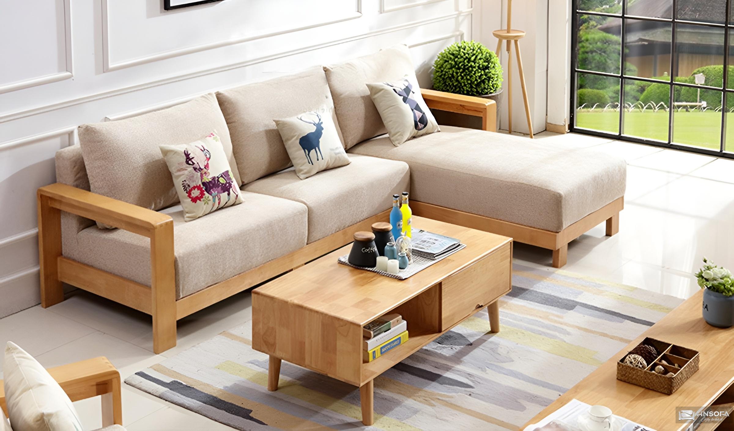 Sofa vải bố kết hợp khung gỗ tự nhiên chắc chắn và bền bỉ