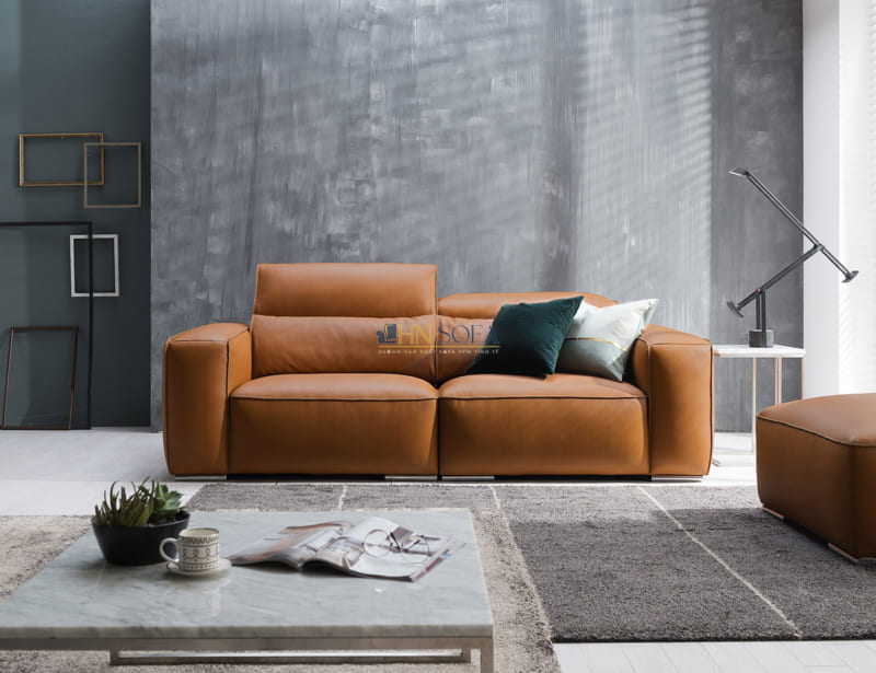 Mẫu sofa văng 2 chỗ da thật Italia màu da bò độc đáo HNS100