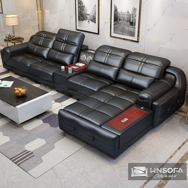Sofa văng chữ L bọc da công nghiệp màu đen có kích thước lớn
