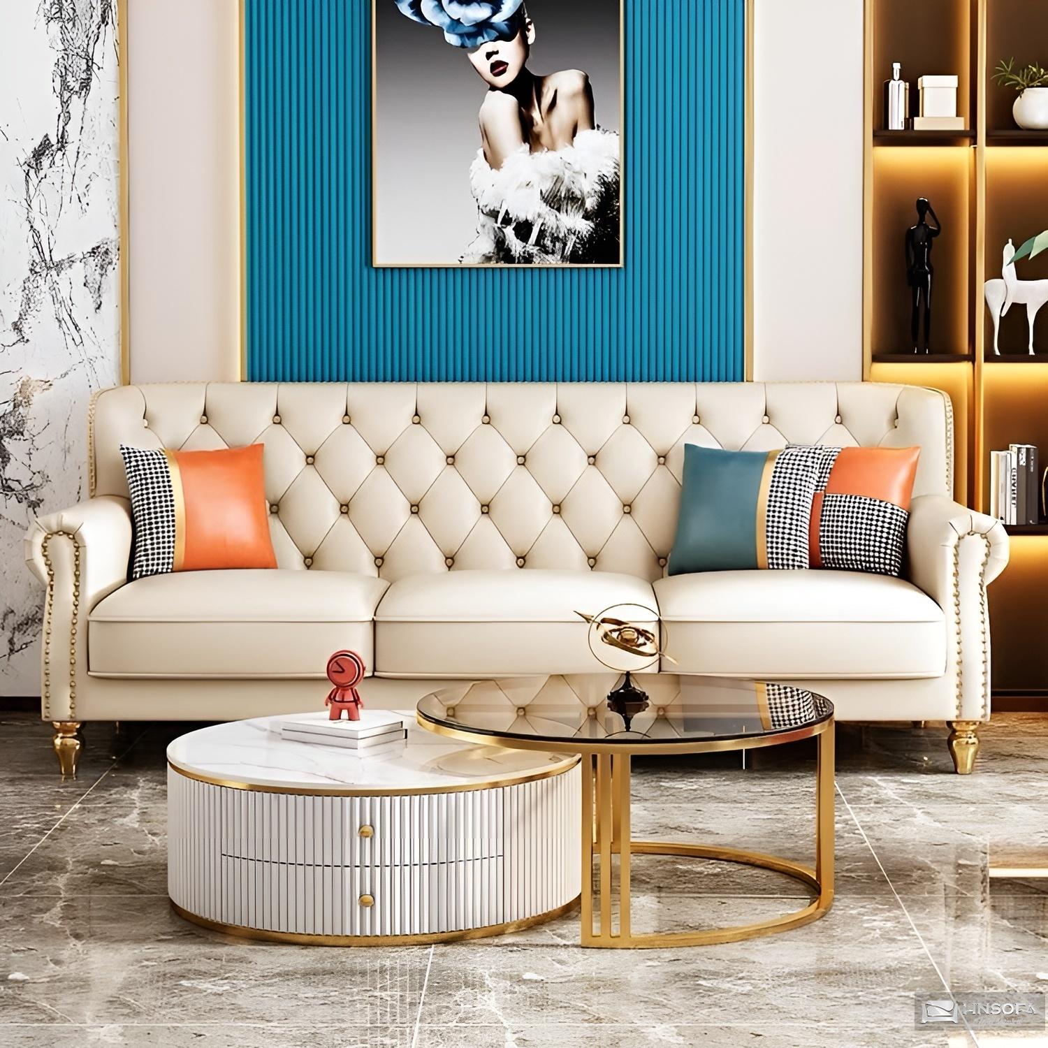 Sofa văng tân cổ điển HNS152 bọc da Hàn Quốc