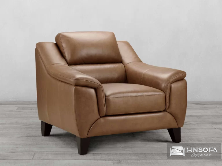 Thiết kế sofa đơn da nâu theo phong cách hiện đại