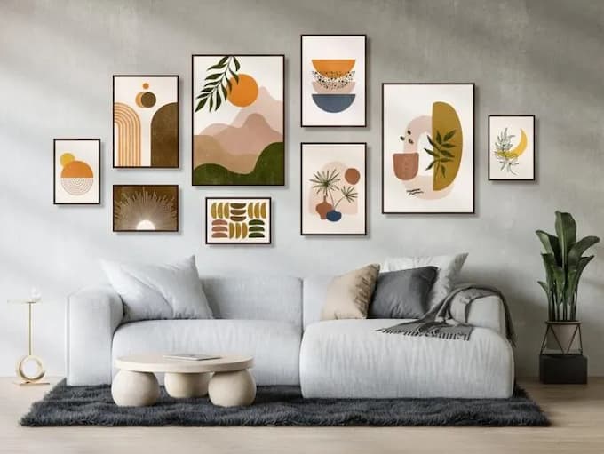 Tranh vải treo tường được bố sắp xếp đẹp mắt