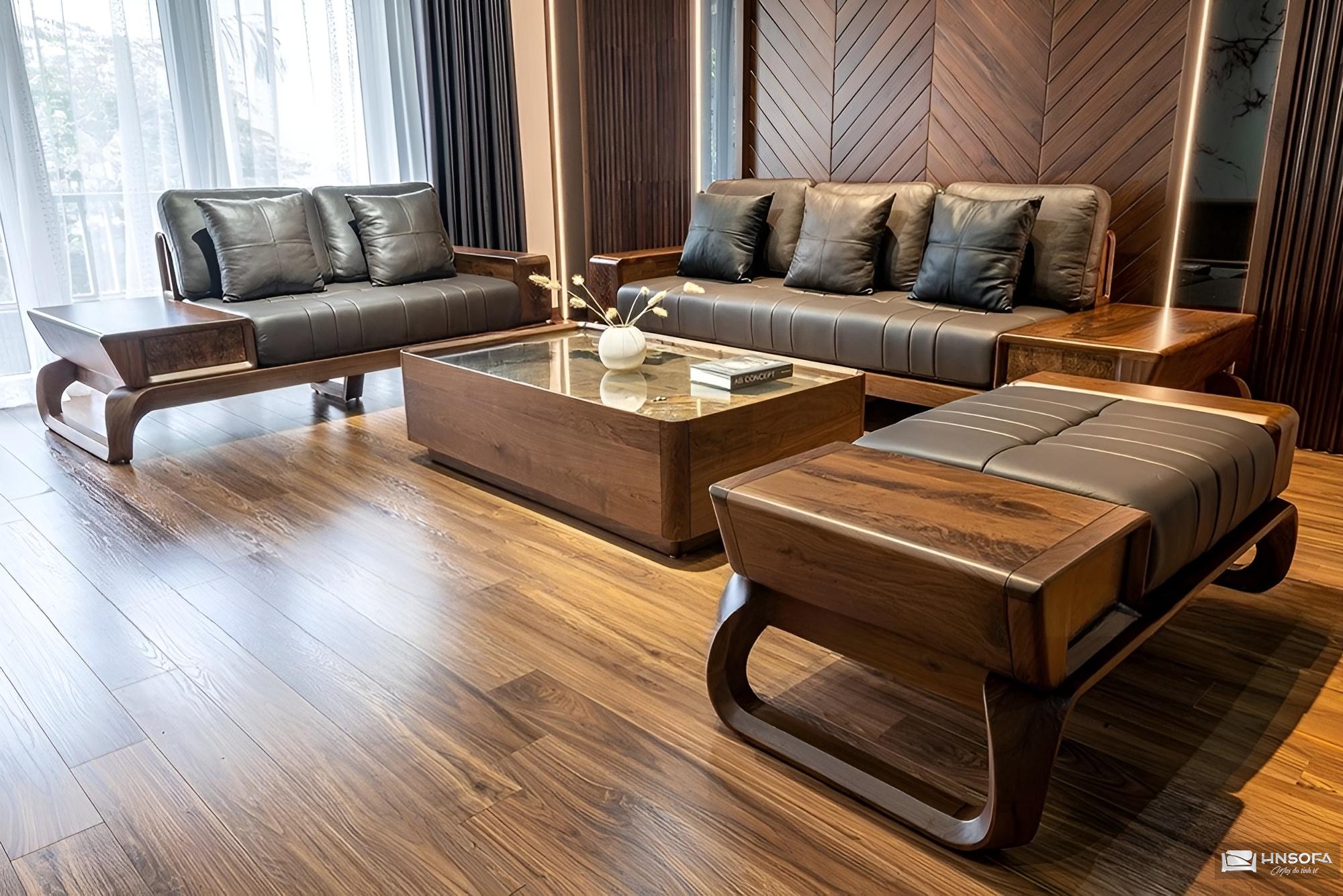 Với màu sắc nâu trầm, bộ sofa gỗ hương tạo điểm nhấn độc đáo cho không gian của bạn