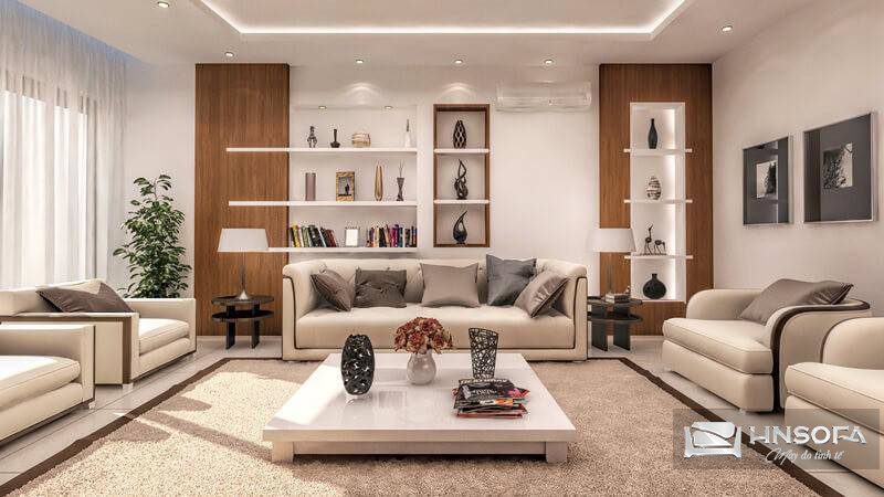 Với phong cách hiện đại, nên đặt ghế sofa ở vị trí trung tâm phòng khách